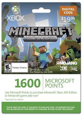 ギフトカードを買う： Xbox Live for Minecraft Edition